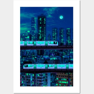 Skyscraper neon aesthetic Posters and Art